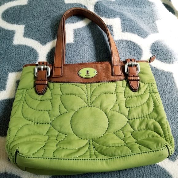 Fossil Keyper Green Quilted Tote With 